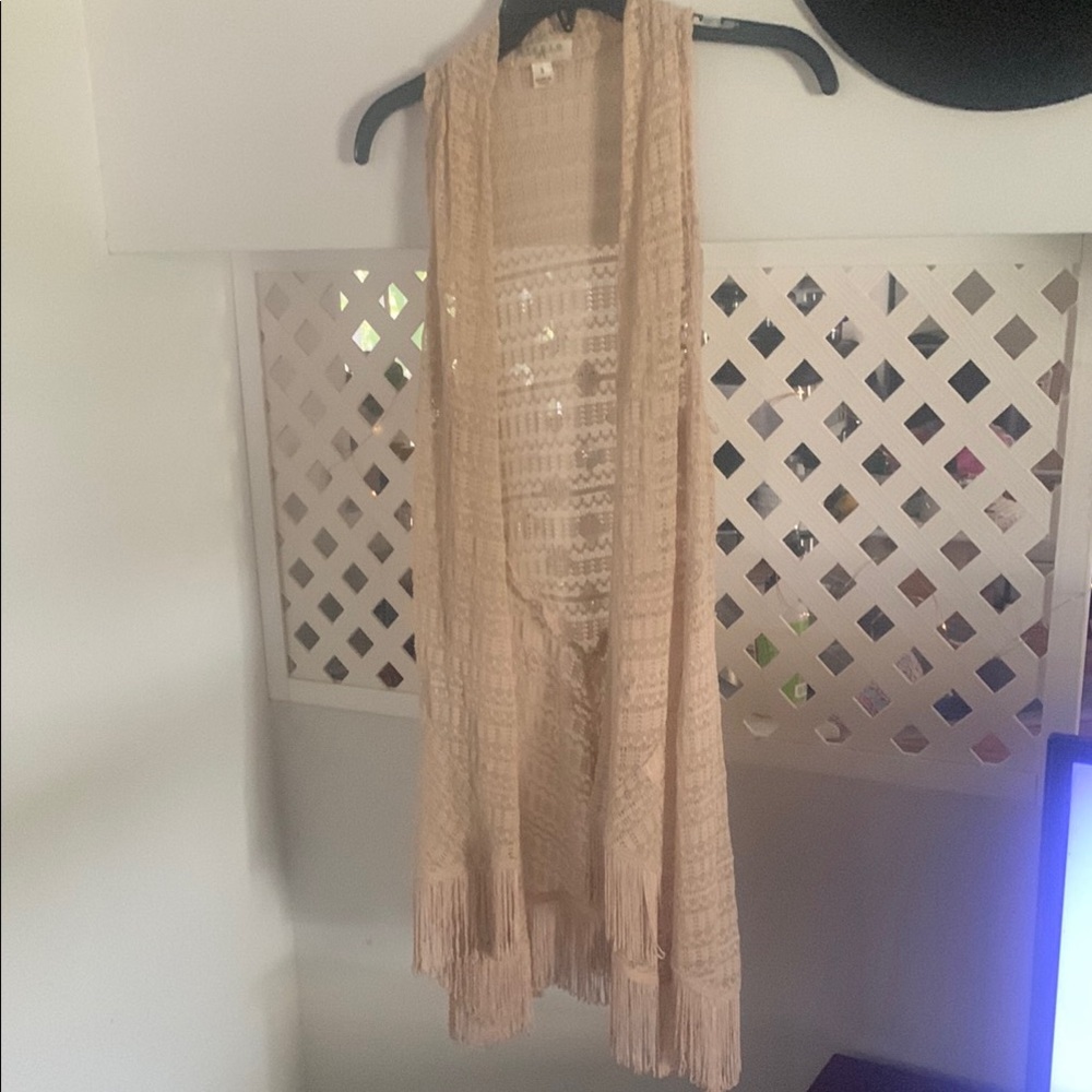 Studio by JPR Beige Lace Fringe Vest